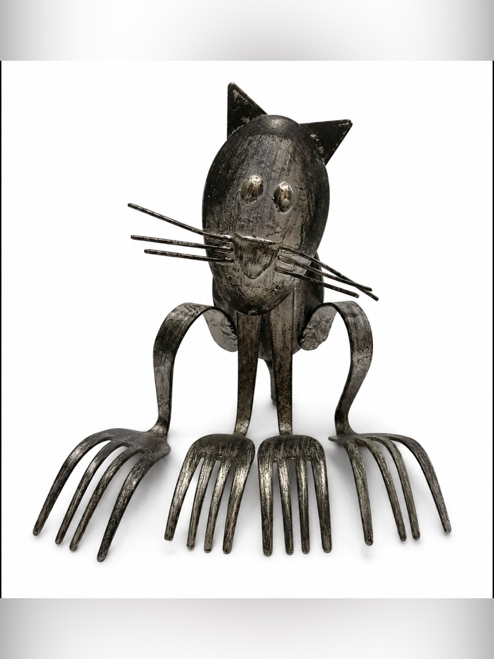 Metal Cat Sculpture Figurine Made of Forks & Spoons Artisan Made